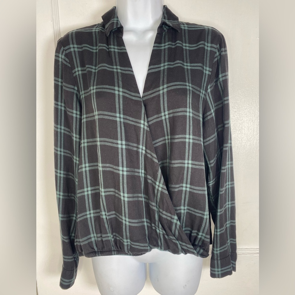 Madewell Black and Green Plaid Button Down Shirt